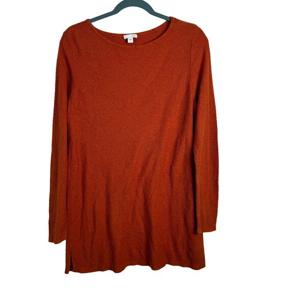J. Jill Women's Pumpkin Orange Waffle Textured Long Sleeve Shirt Sz Medium Tunic - Picture 1 of 7